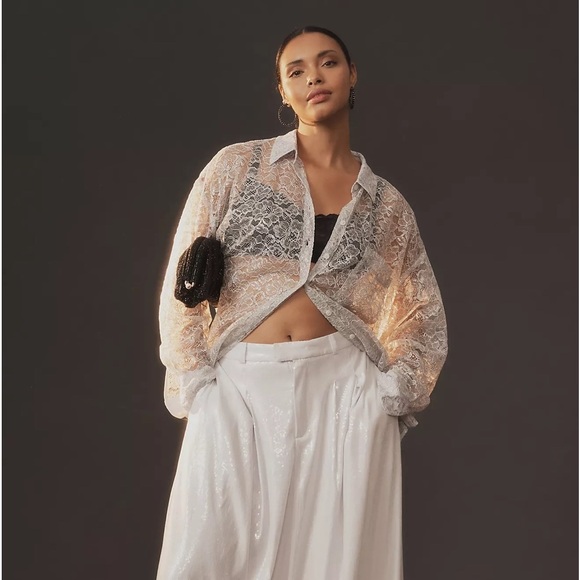 NWT Metallic Lace Buttondown Shirt - Picture 4 of 10